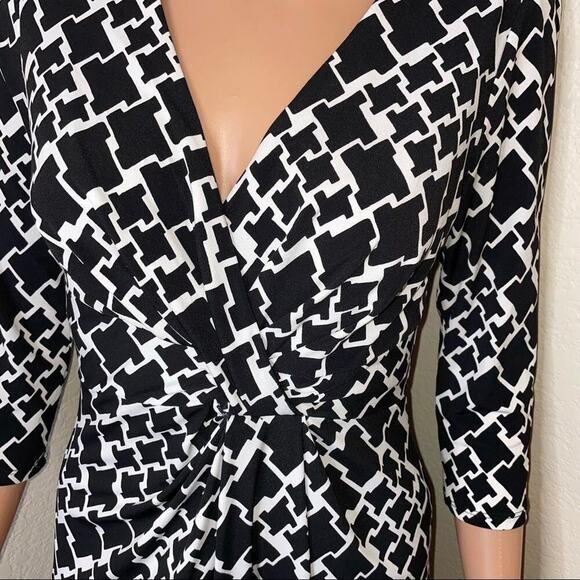 WHBM Women's Elbow Sleeve Geometric Print Wrap Dress black & white SZ 4 - Picture 5 of 10